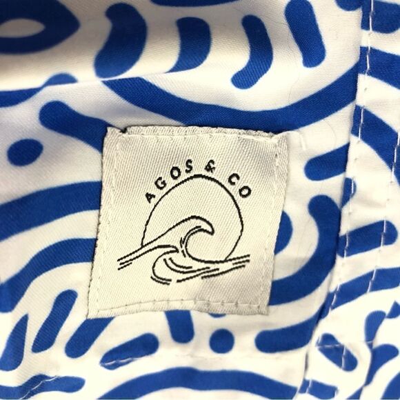 NEW Agos & Co Blue White Geometric Print  Drawstring Men’s Swim Trunks Sz 2XL - Picture 7 of 9